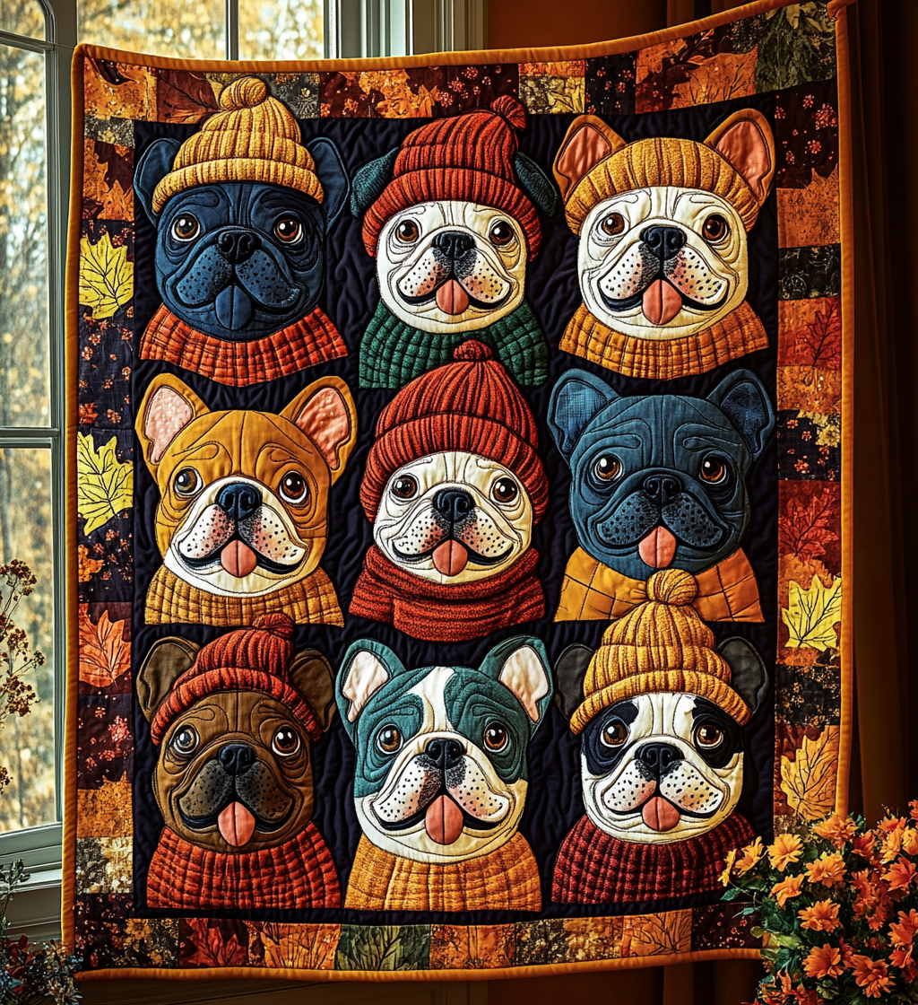 Autumn Bulldog Quilted Blanket NKL041