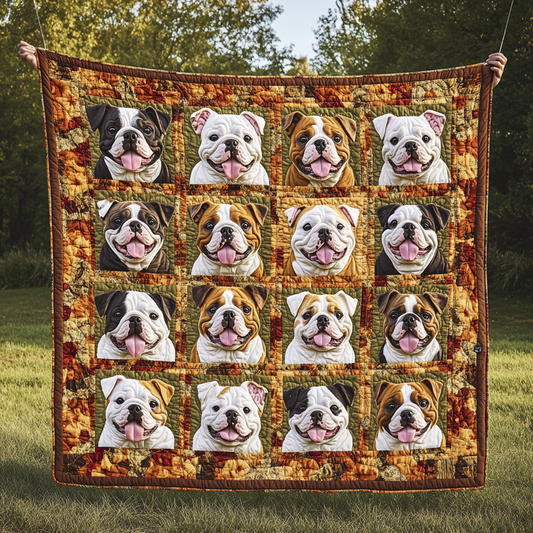 Autumn Cute Bulldog Quilted Blanket DBNL05