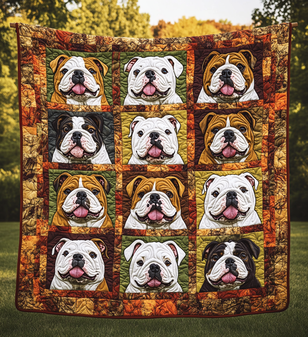 Autumn Cute Bulldog Quilted Blanket DBNL06