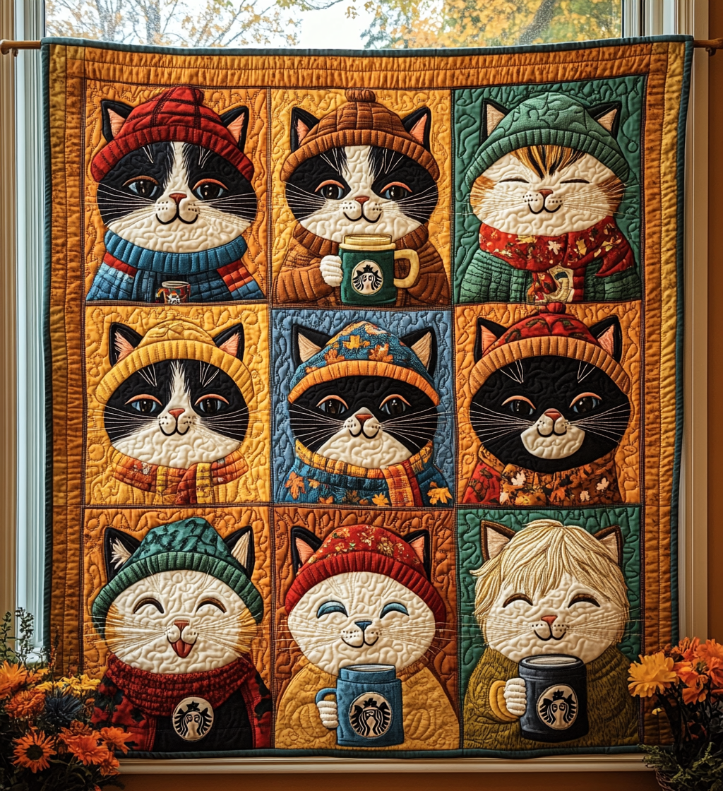 Autumn Royal Cats Quilted Blanket NKL034