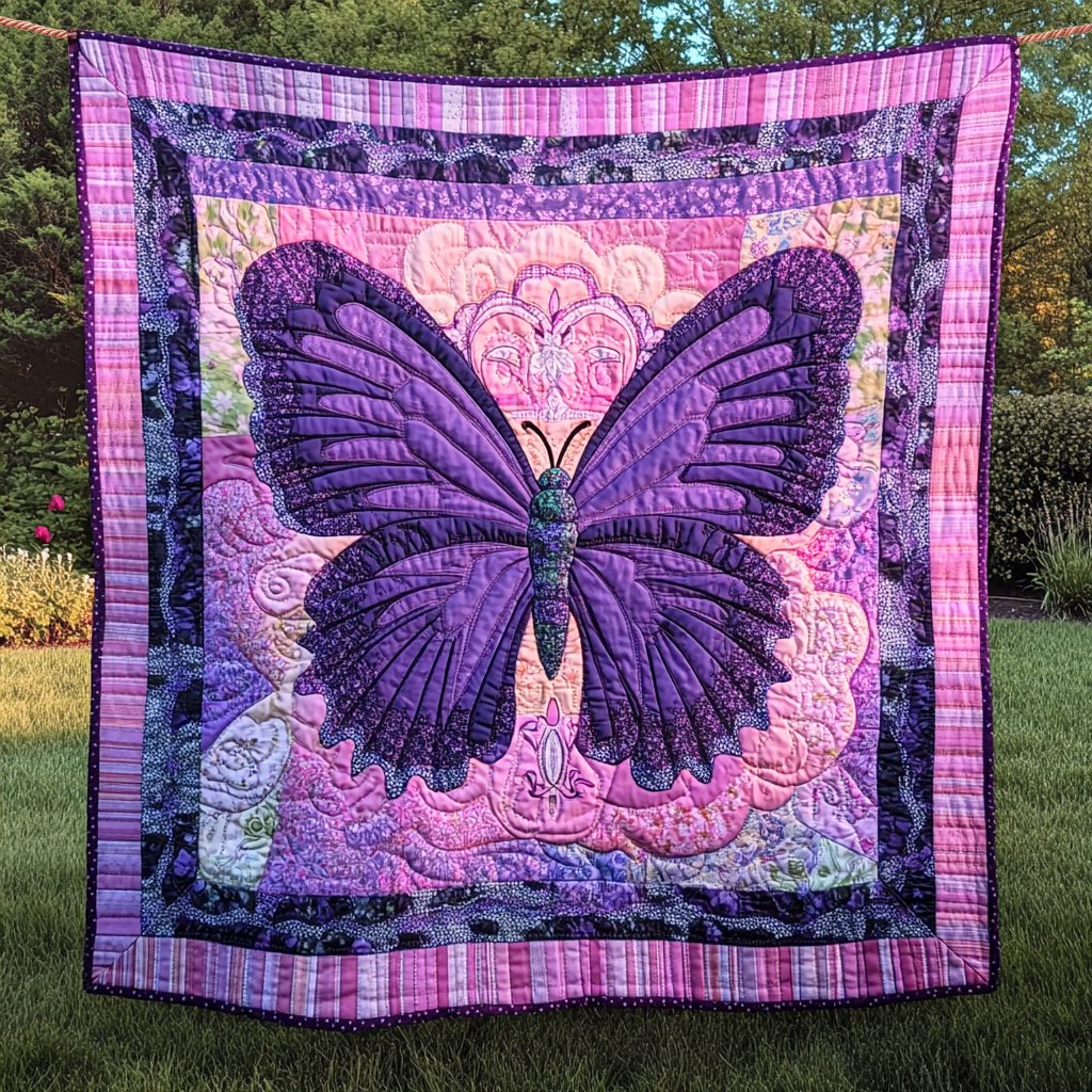 Charming Purple Butterfly Quilted Blanket GFTONL058