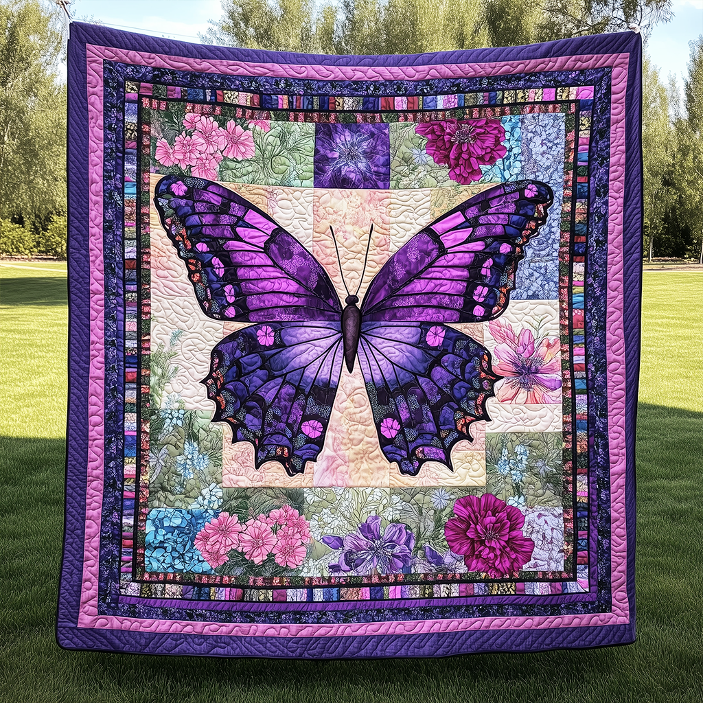 Charming Purple Butterfly Quilted Blanket GFTONL065