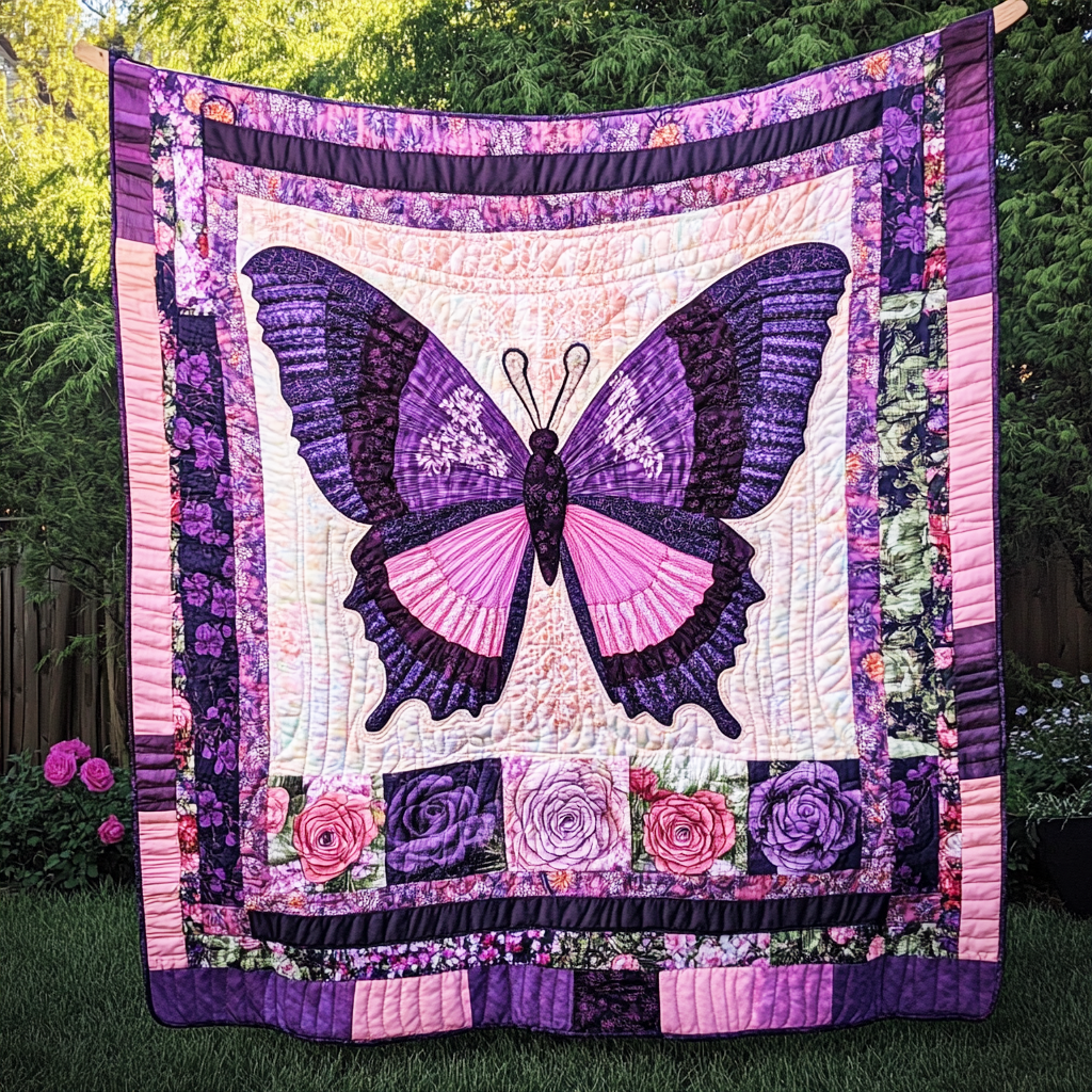 Charming Purple Butterfly Quilted Blanket GFTONL066