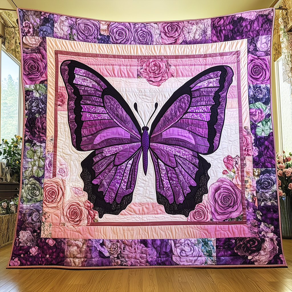 Charming Purple Butterfly Quilted Blanket GFTONL068