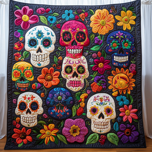 Sugar Skull Quilted Blanket DDDRSTL095