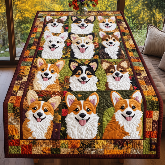 Corgi Autumn Vibe Quilted Table Runner ODDRSTL123