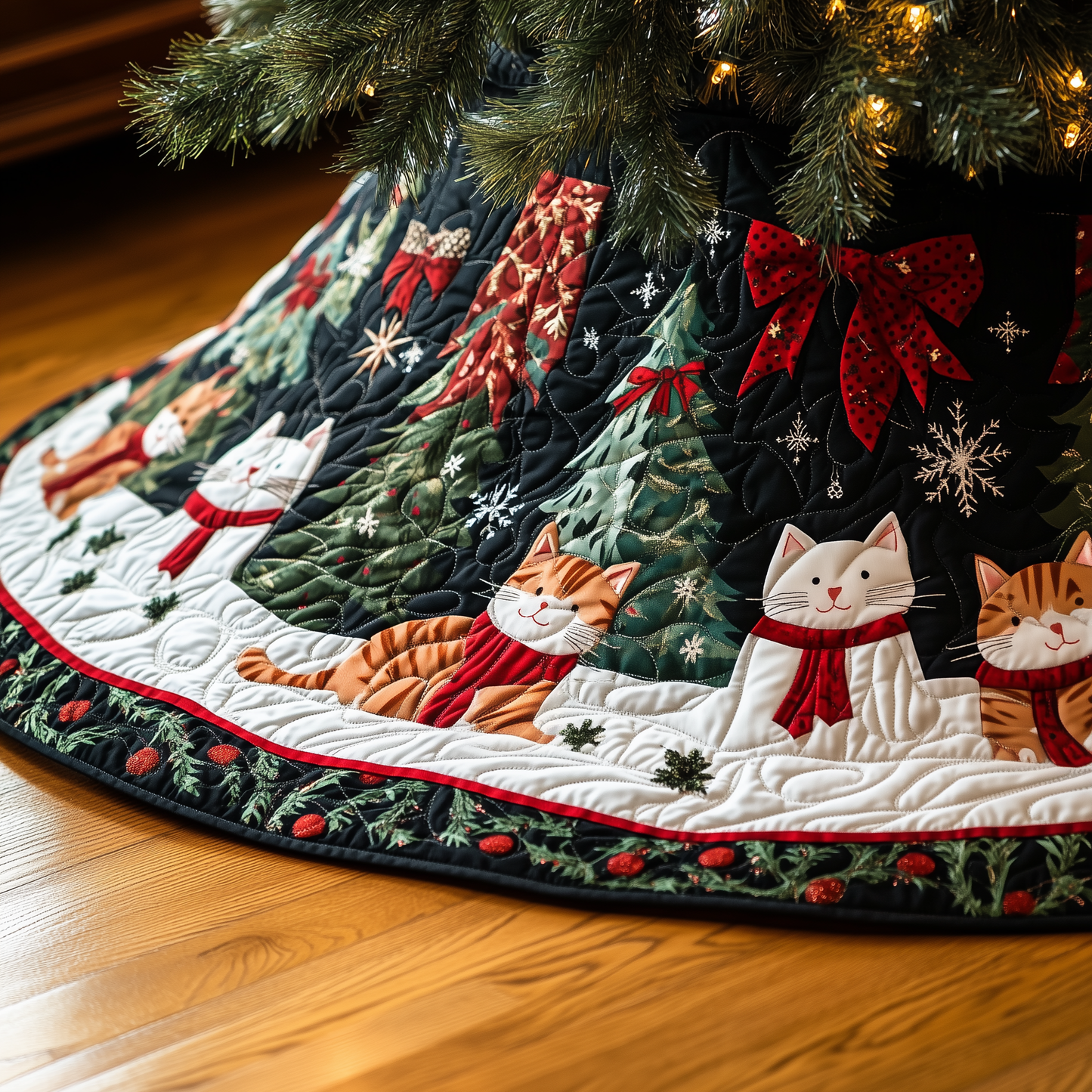 Christmas Cat Quilted Tree Skirt GFTOAB051