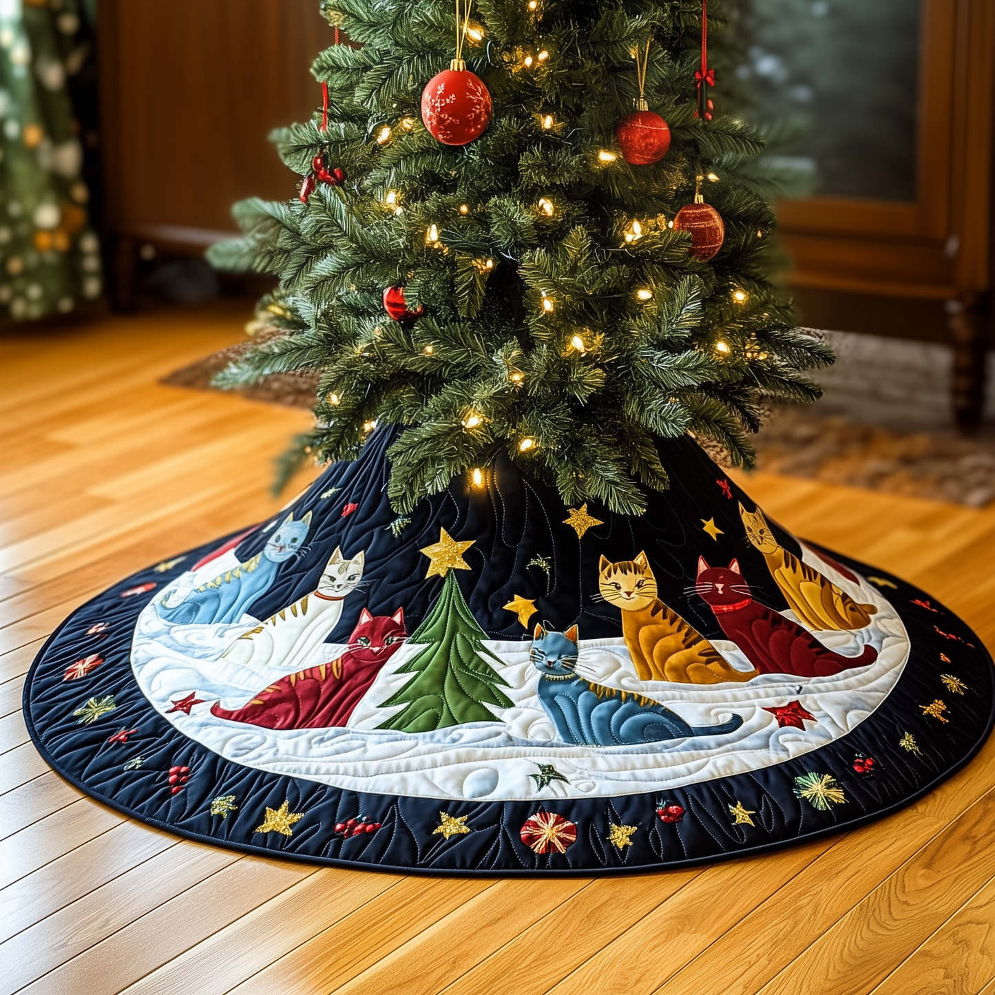 Christmas Cat Quilted Tree Skirt GFTOAB052