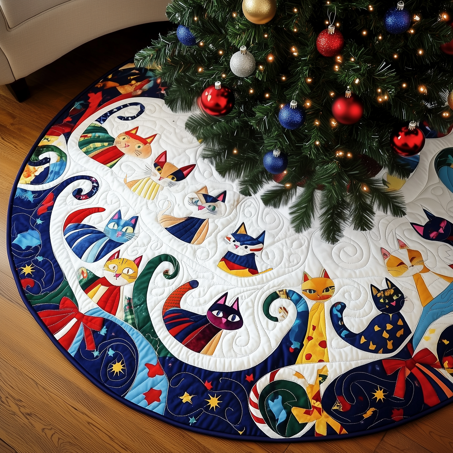 Christmas Cat Quilted Tree Skirt GFTOAB056