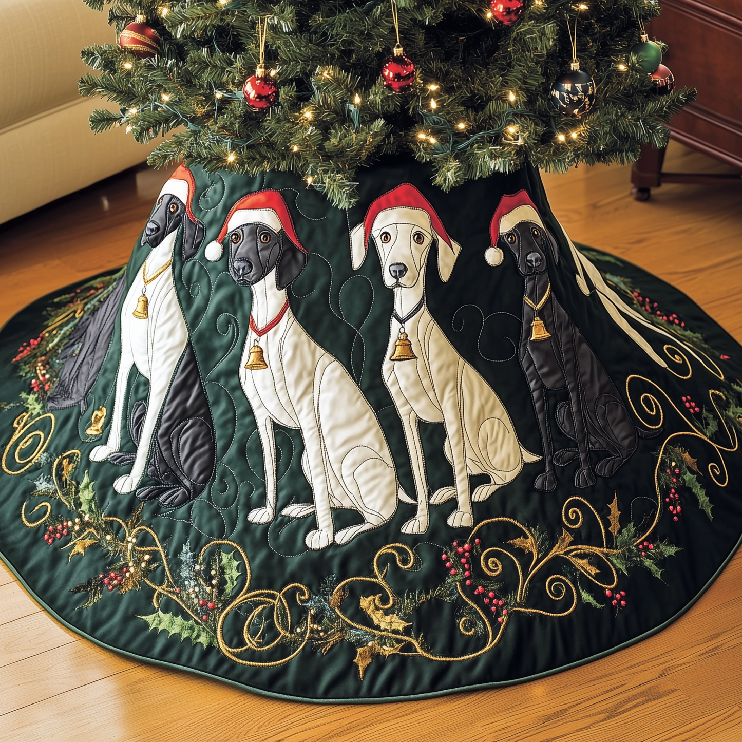 Christmas Greyhound Quilted Tree Skirt GFTOAB1032