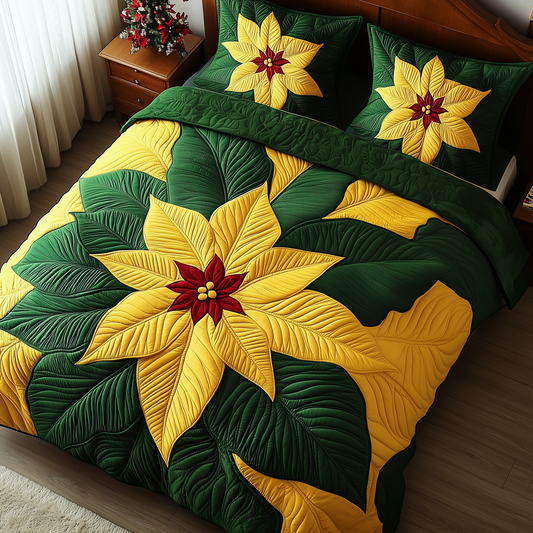 Yellow Poinsettias 3-Piece Quilted Bedding Set GFTOAB1105