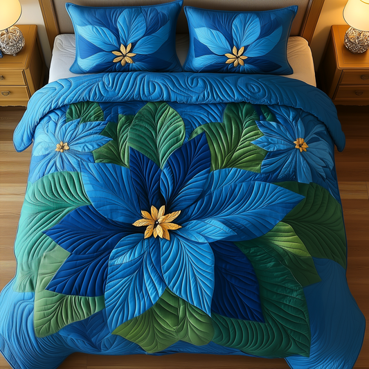 Blue Poinsettias 3-Piece Quilted Bedding Set GFTOAB1110