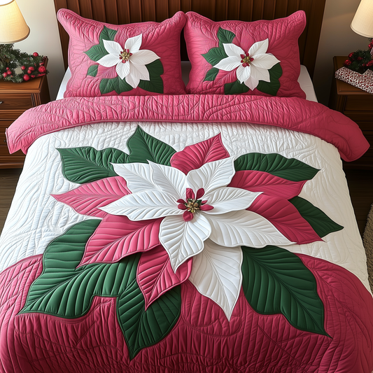 Pink Poinsettias 3-Piece Quilted Bedding Set GFTOAB1113