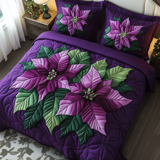 Purple Poinsettias 3-Piece Quilted Bedding Set GFTOAB1115