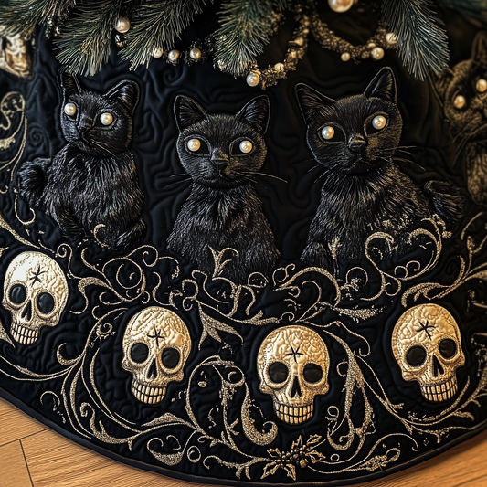 Christmas Skull And Black Cat Quilted Tree Skirt GFTOAB1135