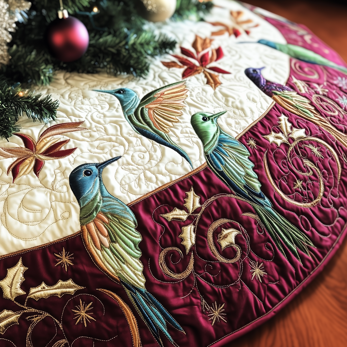 Christmas Humming Bird Quilted Tree Skirt GFTOAB1164