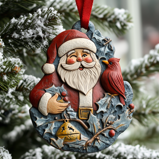 Santa With Cardinal Mica Ornament GFTOAB1181