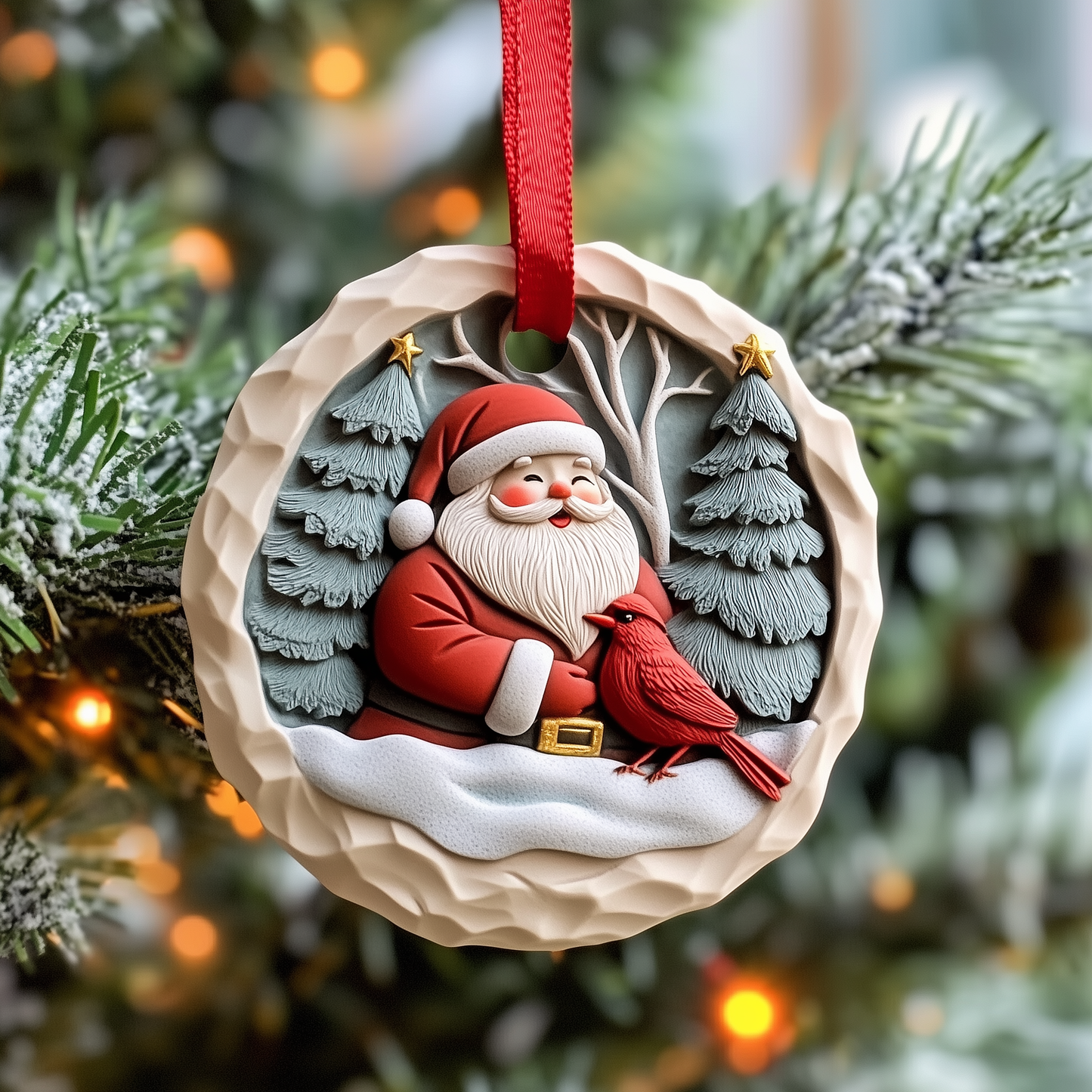 Santa With Cardinal Mica Ornament GFTOAB1182