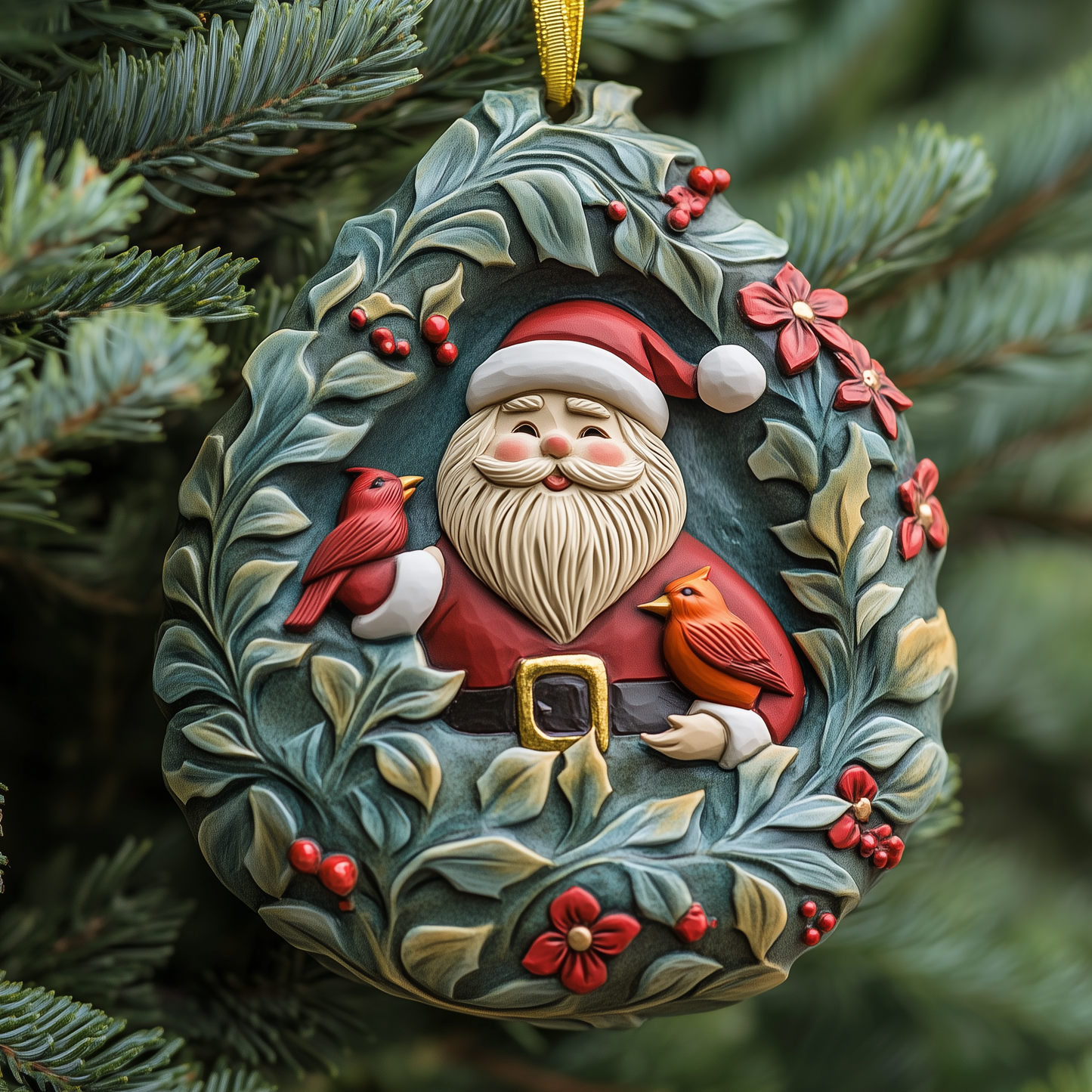 Santa With Cardinal Mica Ornament GFTOAB1183