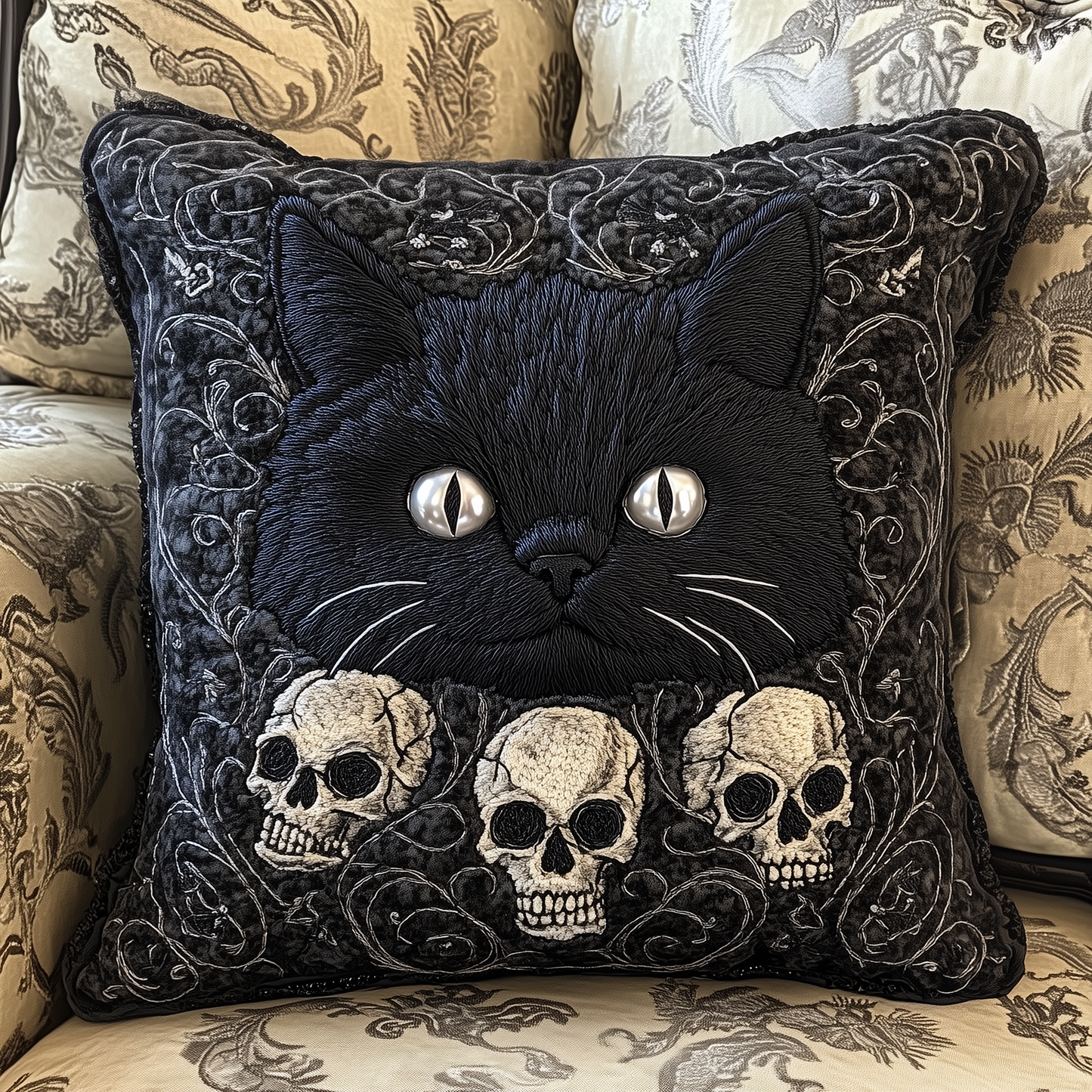 Skull And Black Cat Quilted Pillow Case GFTOAB1195