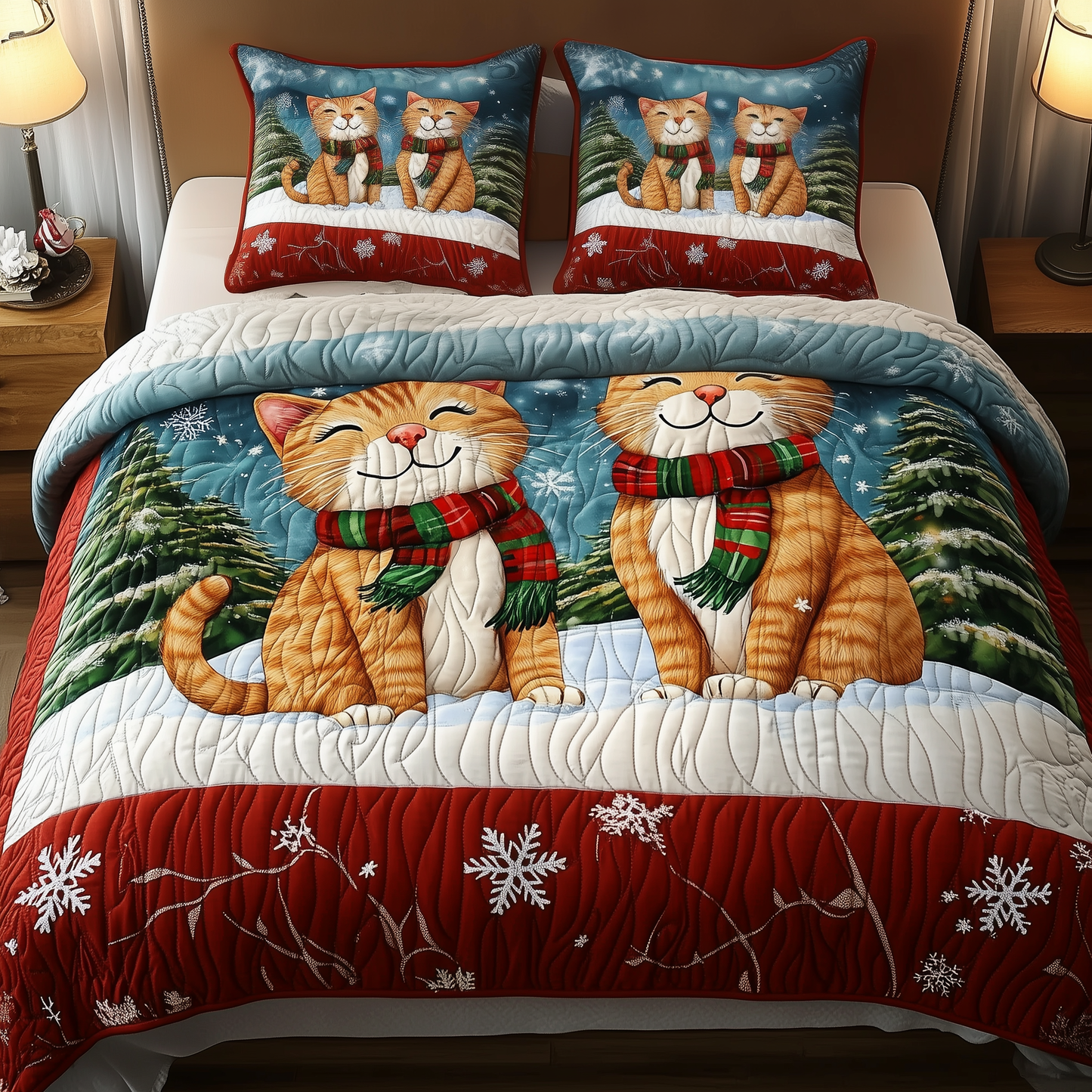 Christmas Cat 3-Piece Quilted Bedding Set GFTOAB120