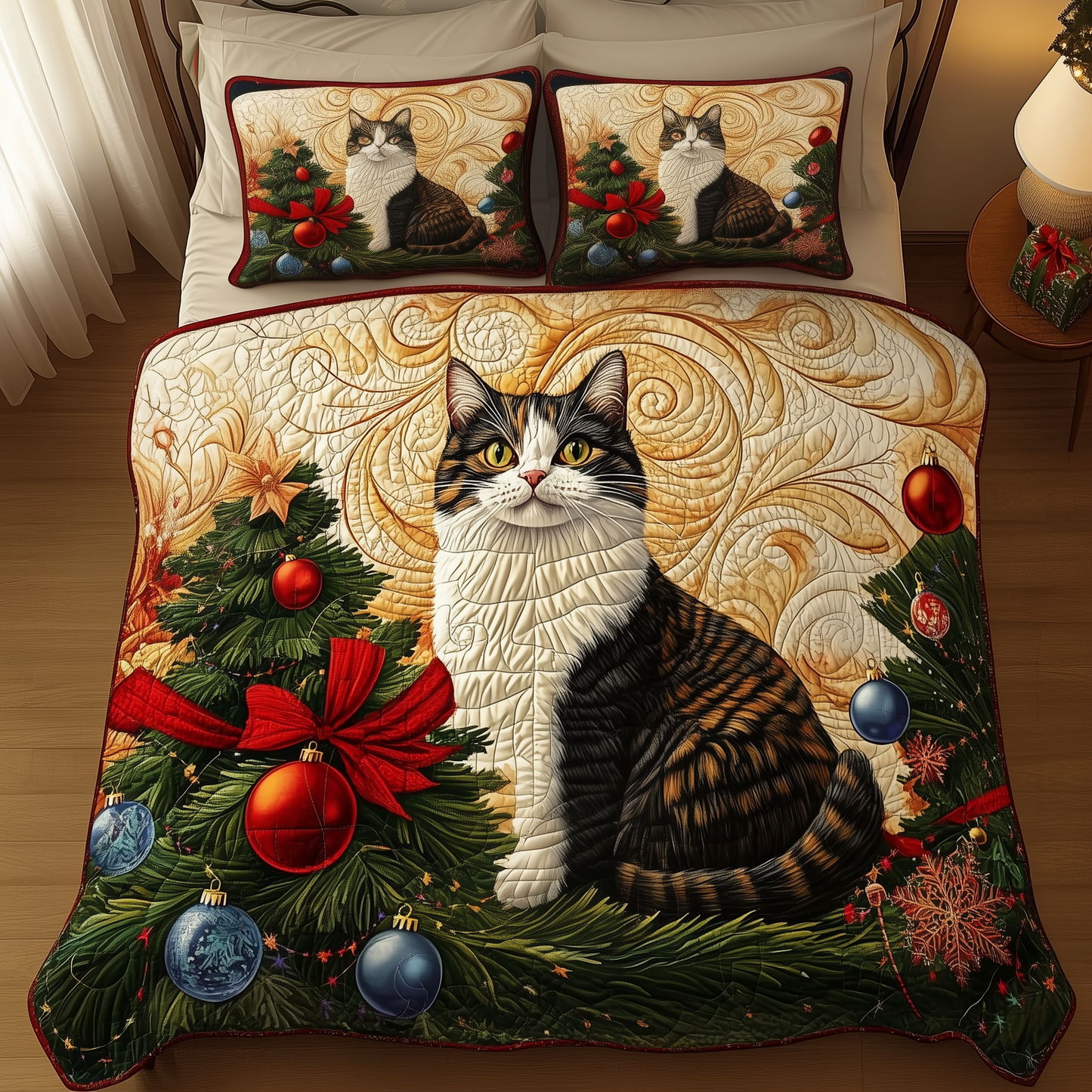 Christmas Cat 3-Piece Quilted Bedding Set GFTOAB121