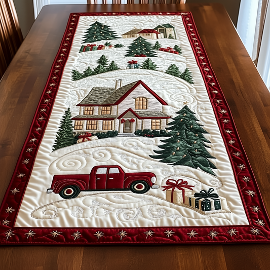 Snow Cabin And Truck Quilted Table Runner GFTOAB1239