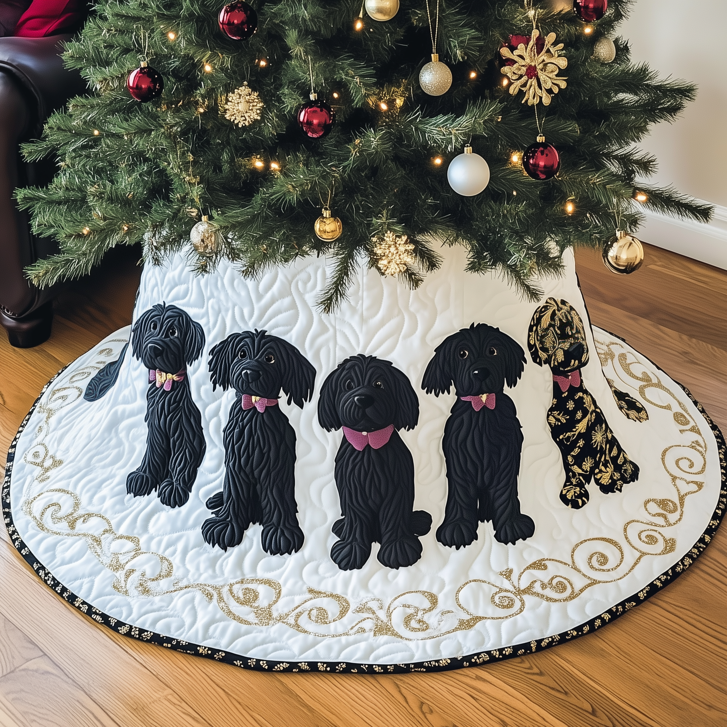 Christmas Doodle Dog Quilted Tree Skirt GFTOAB1261