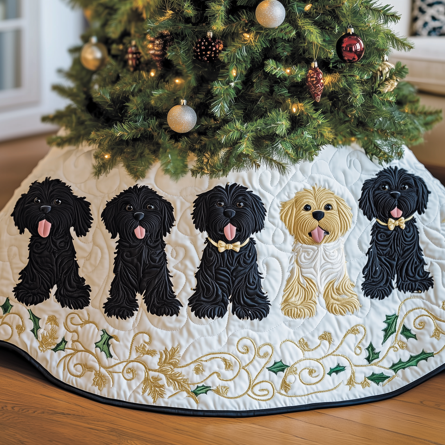 Christmas Doodle Dog Quilted Tree Skirt GFTOAB1263