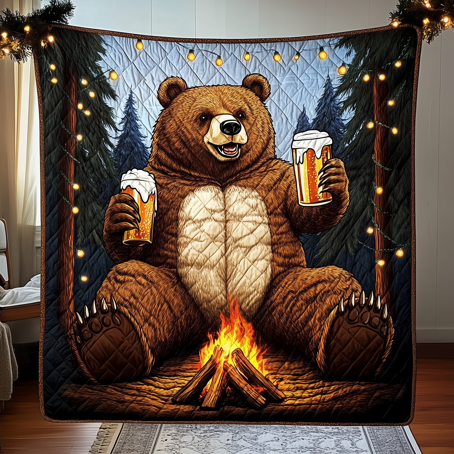 Bear Drinks Beer Camping Quilted Blanket GFTOAB1401