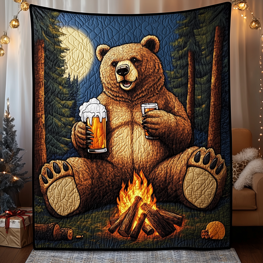 Bear Drinks Beer Camping Quilted Blanket GFTOAB1402