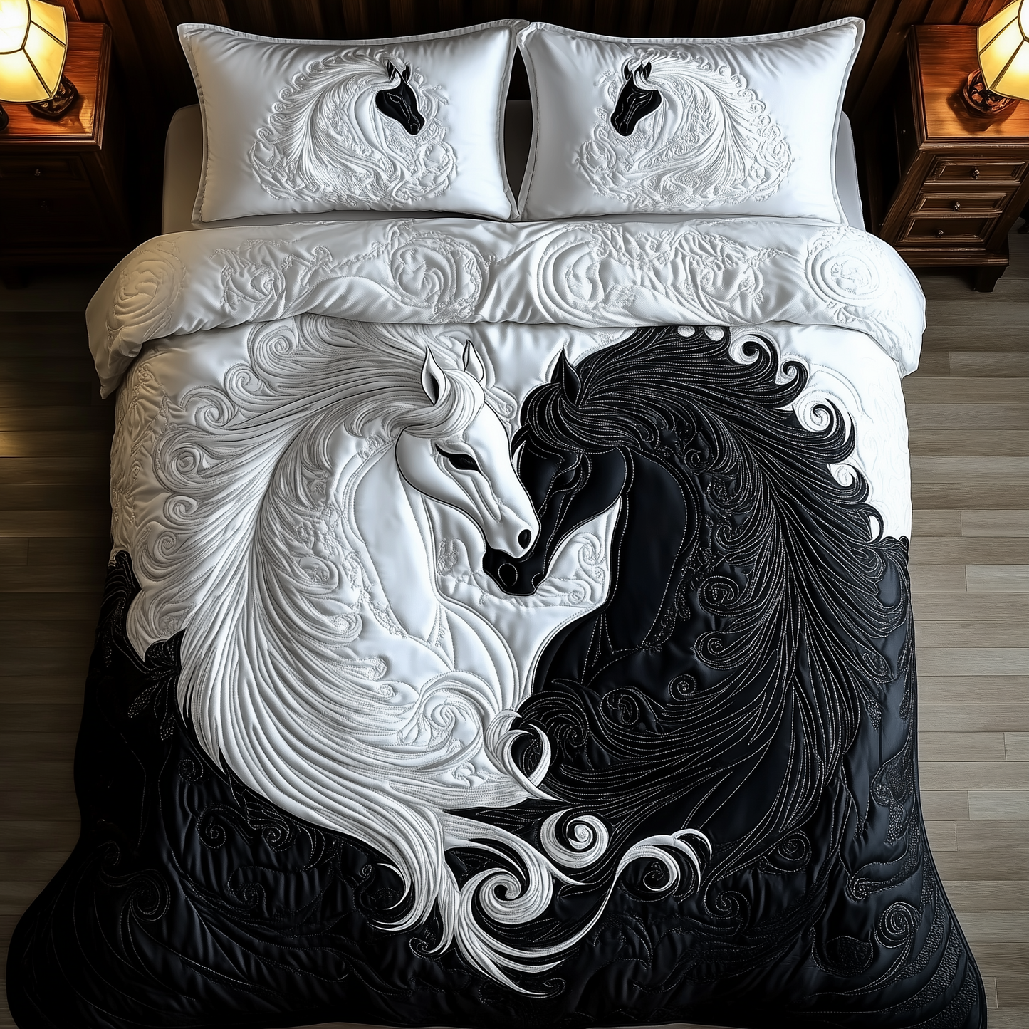 Yin-yang Horse Couple 3-Piece Quilted Bedding Set GFTOAB1438