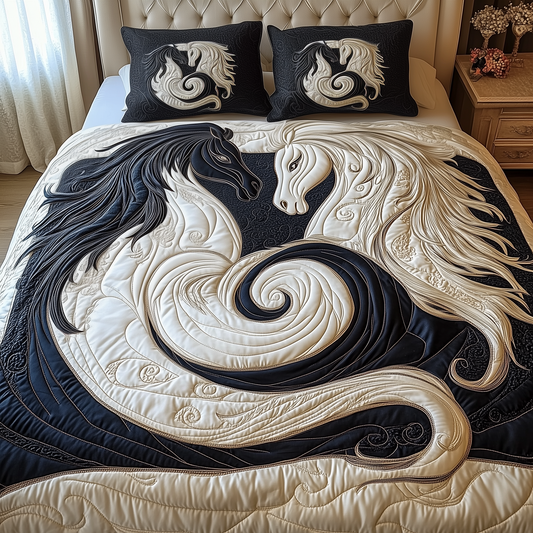 Yin-yang Horse Couple 3-Piece Quilted Bedding Set GFTOAB1439