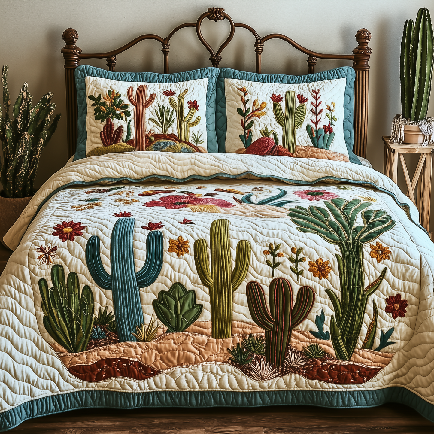 Cactus Festival 3-Piece Quilted Bedding Set GFTOAB1445