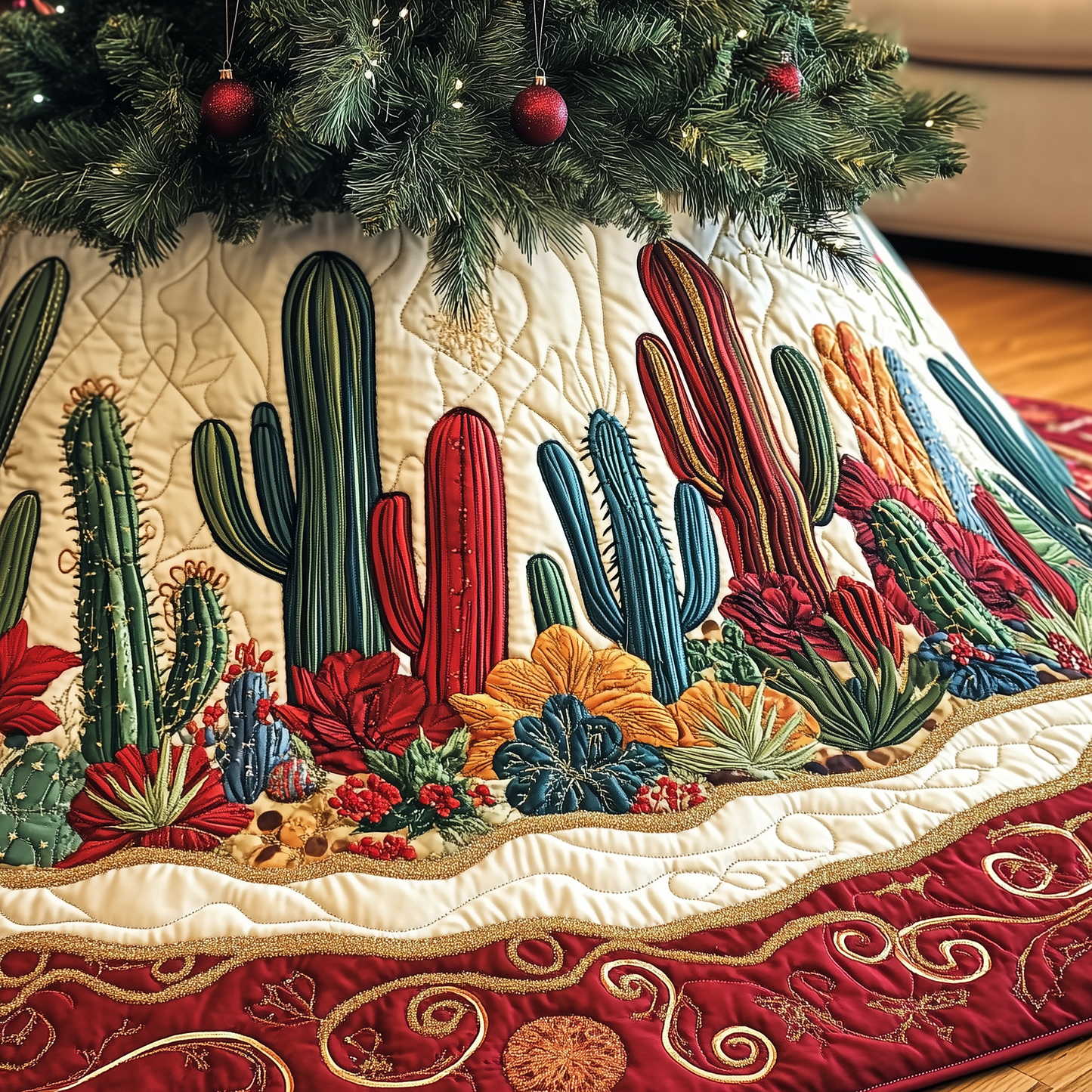 Christmas Southwest Cactus  Quilted Tree Skirt GFTOAB1451