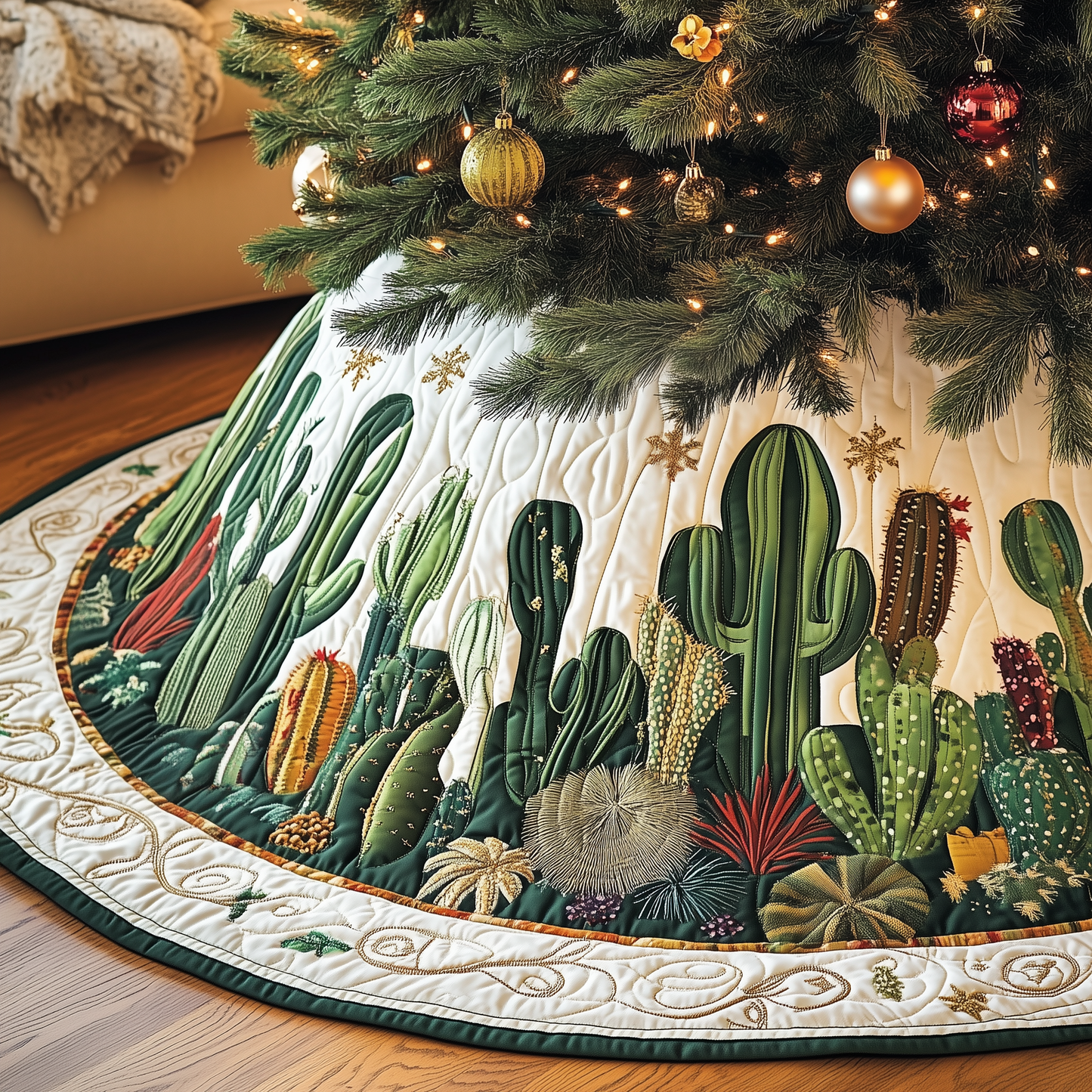 Christmas Southwest Cactus  Quilted Tree Skirt GFTOAB1452