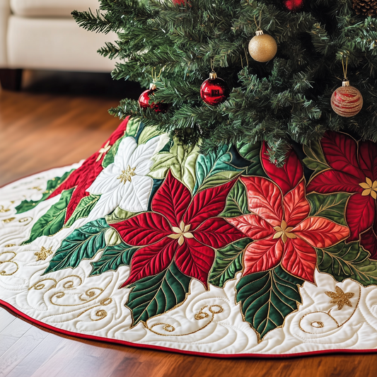 Christmas Poinsettias Quilted Tree Skirt GFTOAB1455