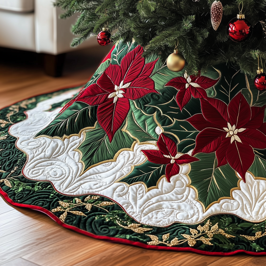 Christmas Poinsettias Quilted Tree Skirt GFTOAB1456