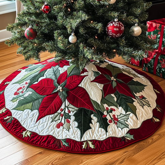 Christmas Poinsettias Quilted Tree Skirt GFTOAB1457