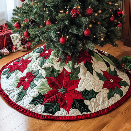 Christmas Poinsettias Quilted Tree Skirt GFTOAB1459