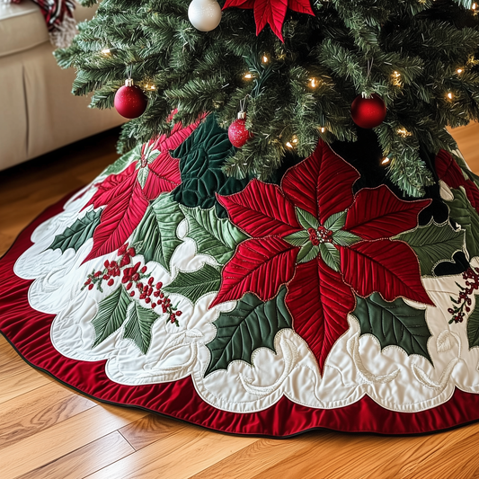 Christmas Poinsettias Quilted Tree Skirt GFTOAB1460