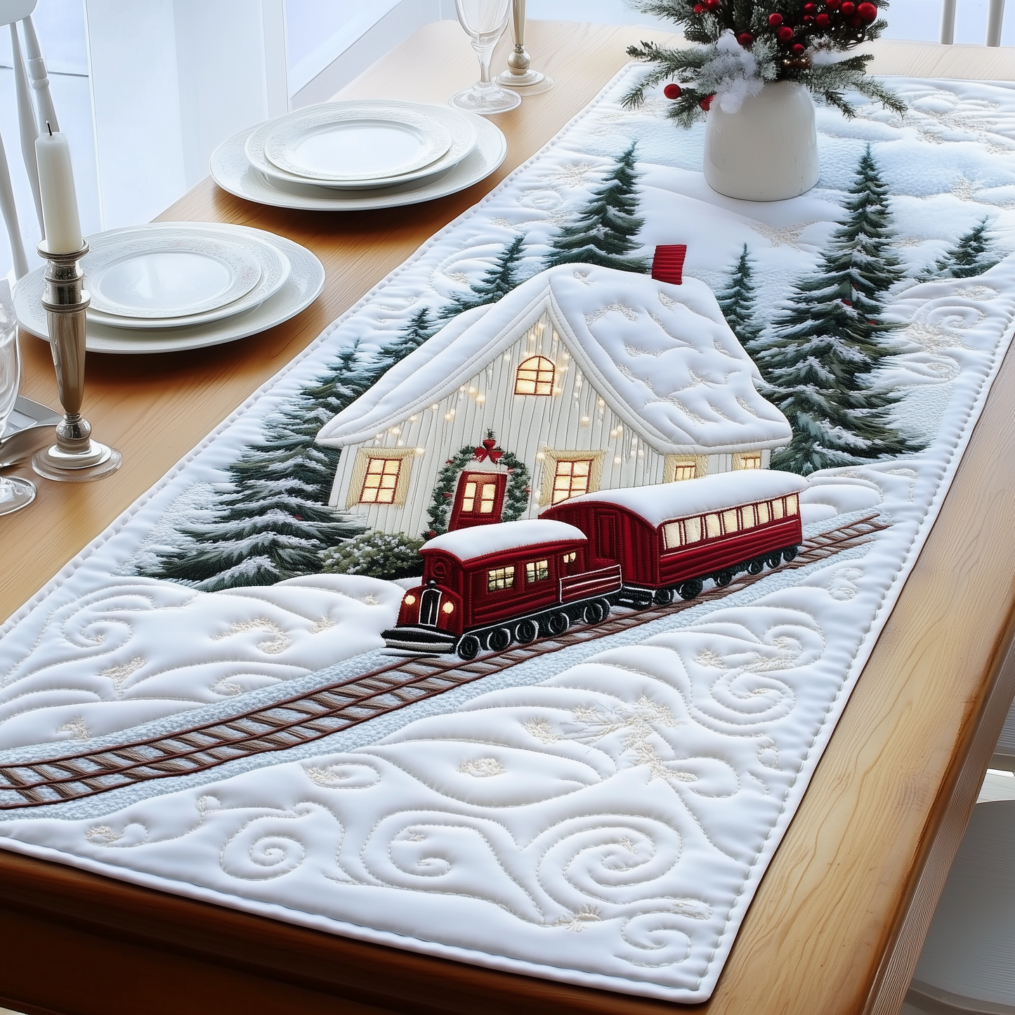 Winter Train Quilted Table Runner GFTOAB1485