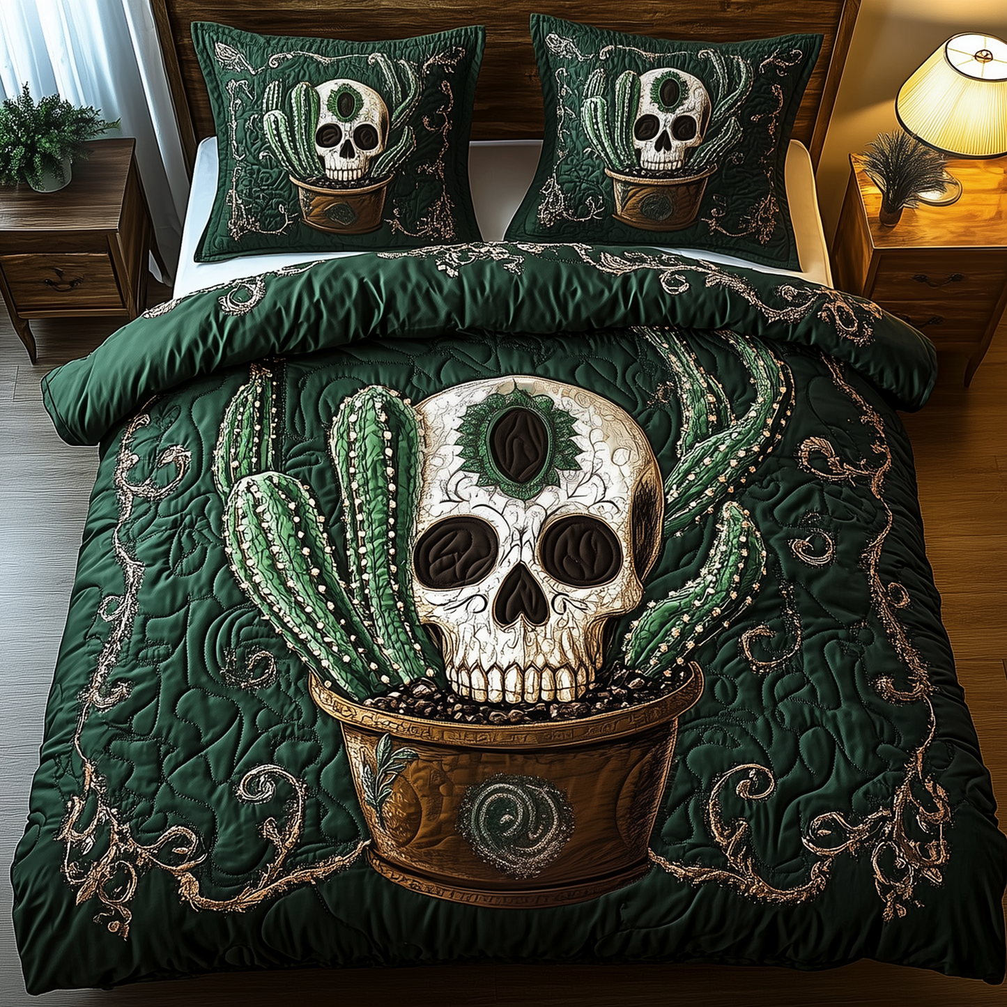 Skull Cactus 3-Piece Quilted Bedding Set GFTOAB1499