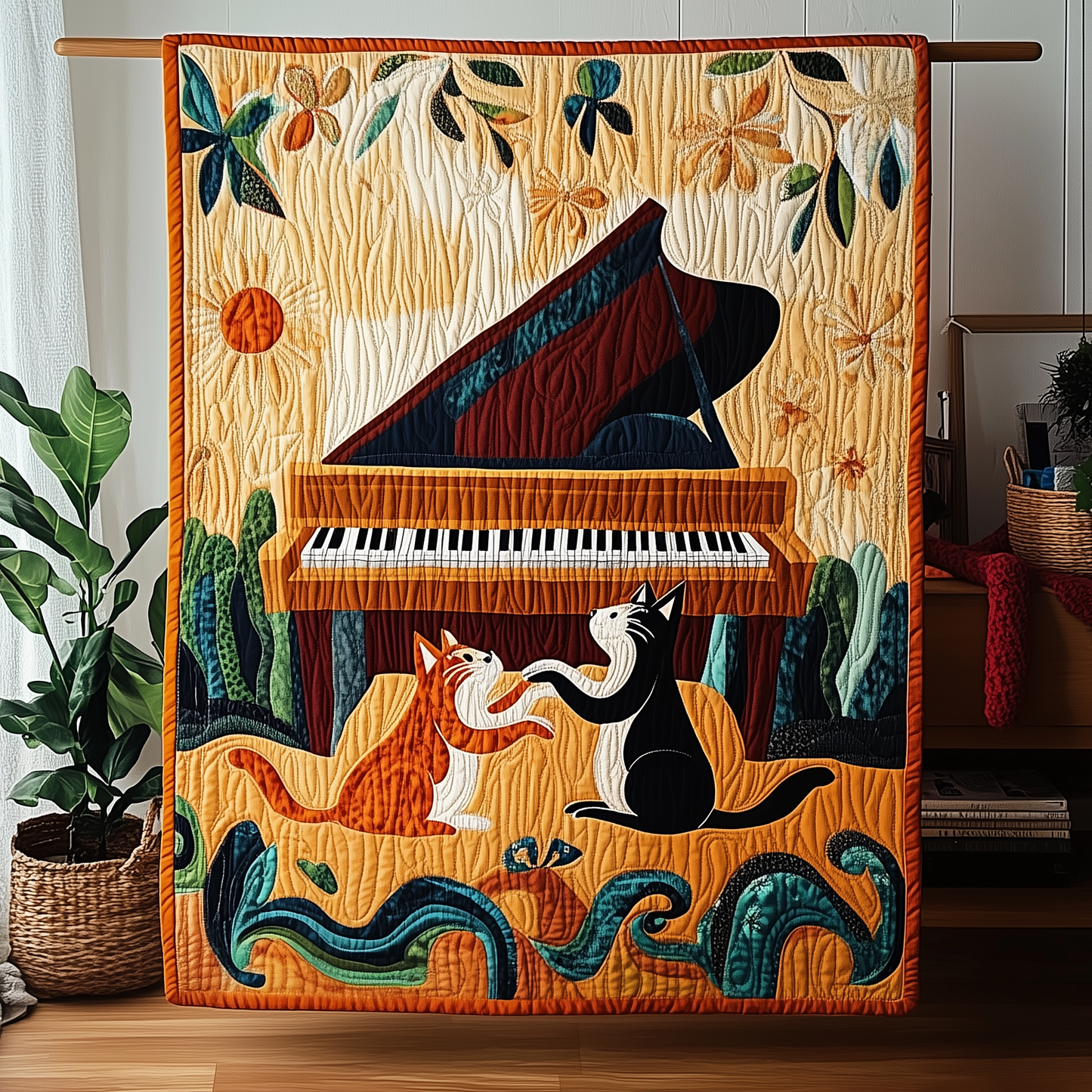 Cat And Piano Quilted Blanket GFTOAB163