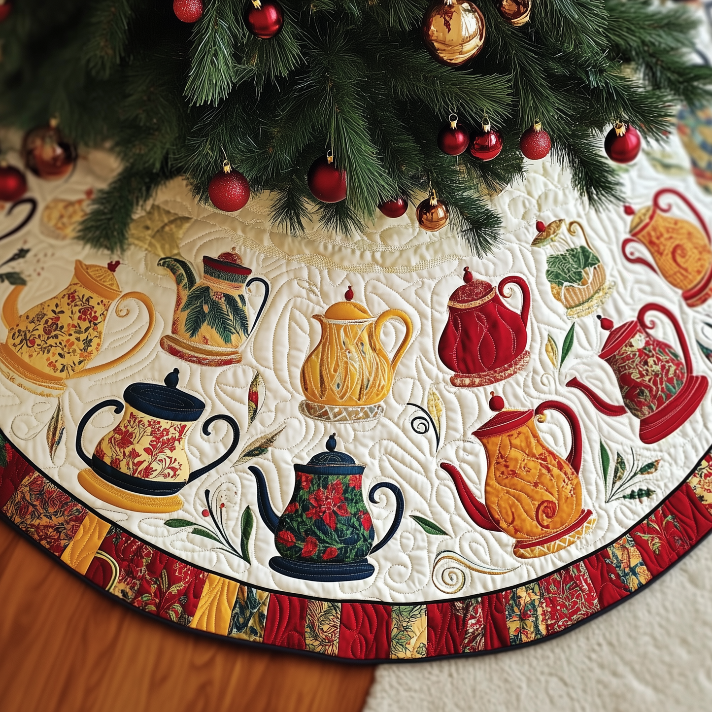 Christmas Teapot Quilted Tree Skirt GFTOAB230