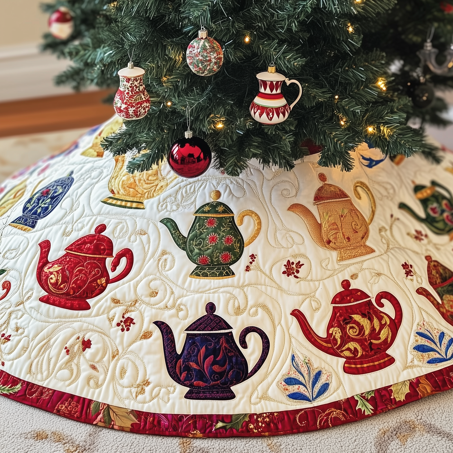 Christmas Teapot Quilted Tree Skirt GFTOAB231