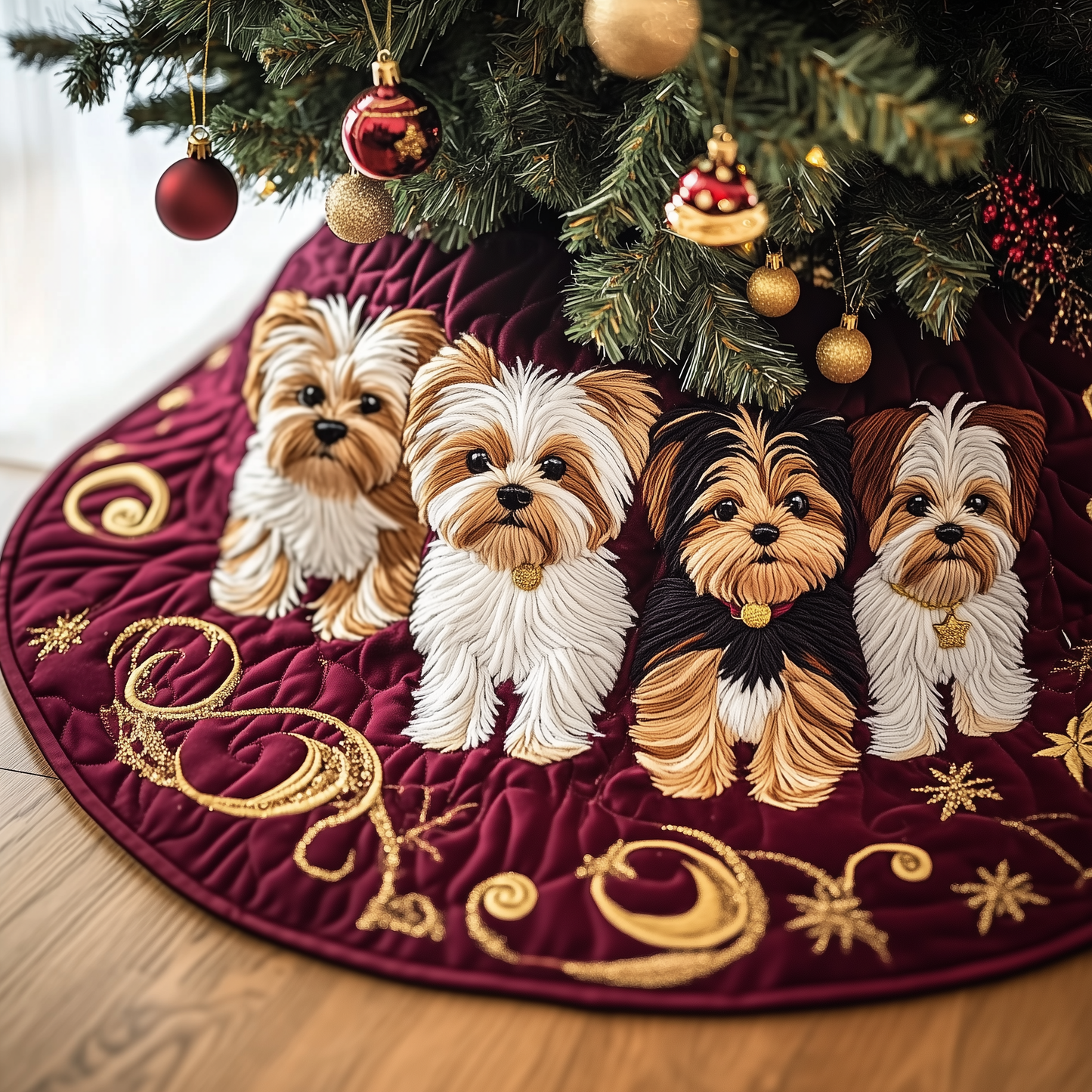 Christmas Yorkshire Terrier Quilted Tree Skirt GFTOAB238