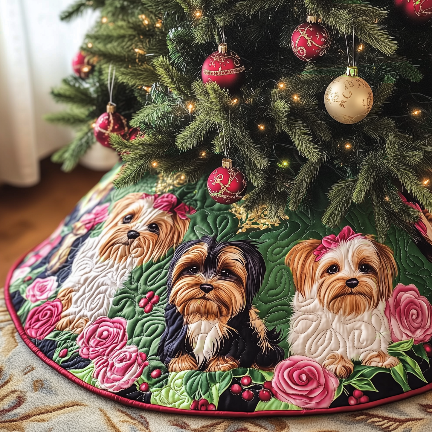 Christmas Yorkshire Terrier Quilted Tree Skirt GFTOAB240