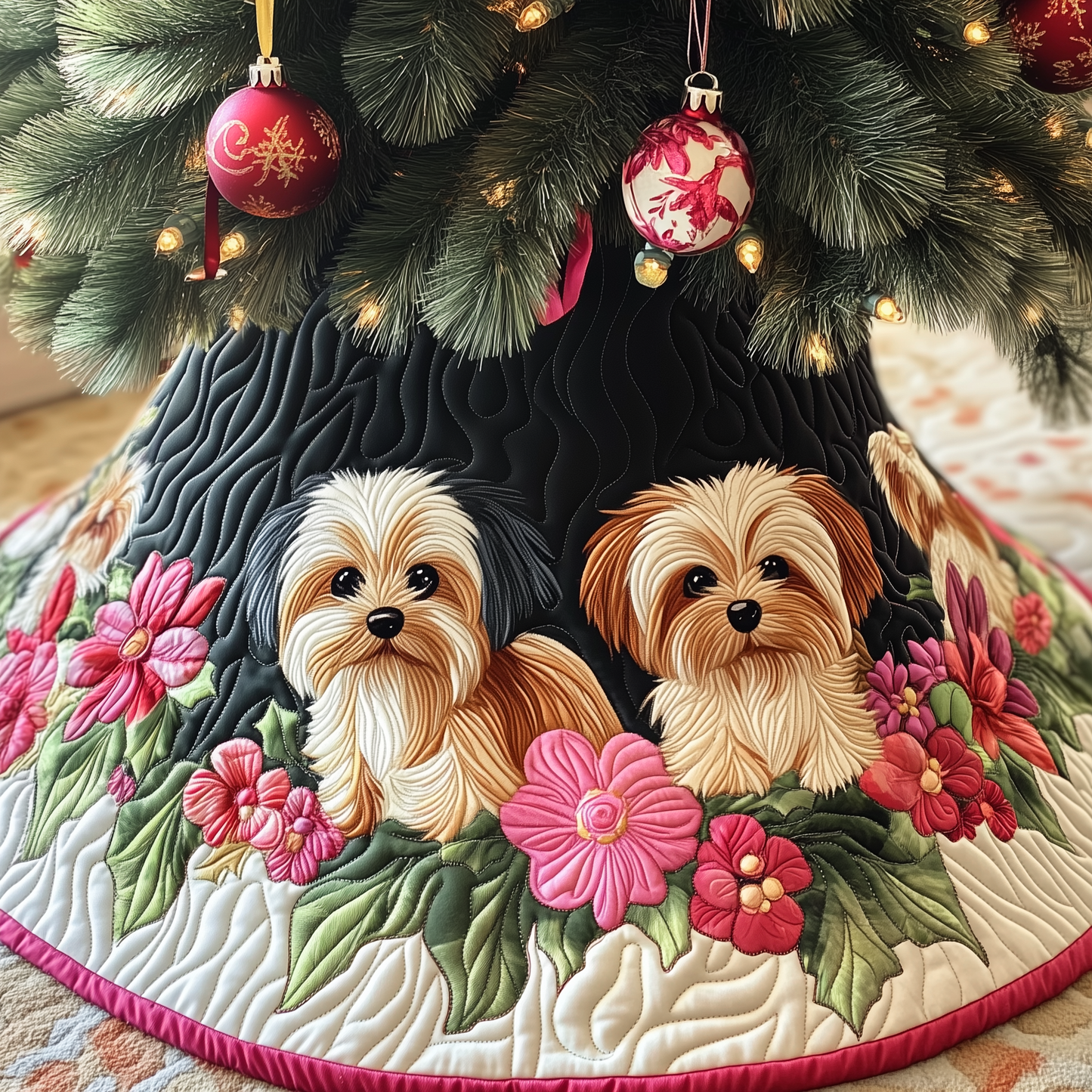 Christmas Yorkshire Terrier Quilted Tree Skirt GFTOAB241