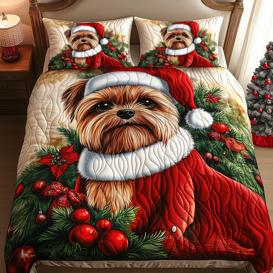 Christmas Yorkshire Terrier 3-Piece Quilted Bedding Set GFTOAB263